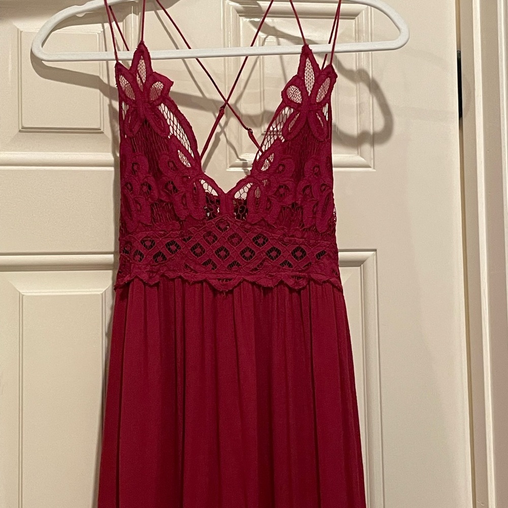Free People Adella Crochet Floral Lace Slip Ruffle Hem Dress in Fuchsia XS SP